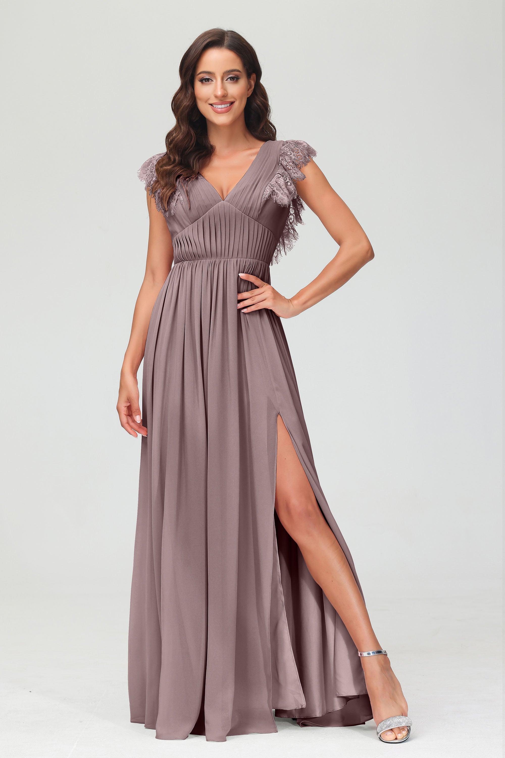 Cap Sleeves Chiffon Formal Evening Dress Floor Length Pleated Bridesmaid Dresses Gowns