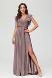 Cap Sleeves Chiffon Formal Evening Dress Floor Length Pleated Bridesmaid Dresses Gowns