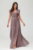 Cap Sleeves Chiffon Formal Evening Dress Floor Length Pleated Bridesmaid Dresses Gowns