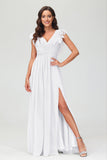 Cap Sleeves Chiffon Formal Evening Dress Floor Length Pleated Bridesmaid Dresses Gowns