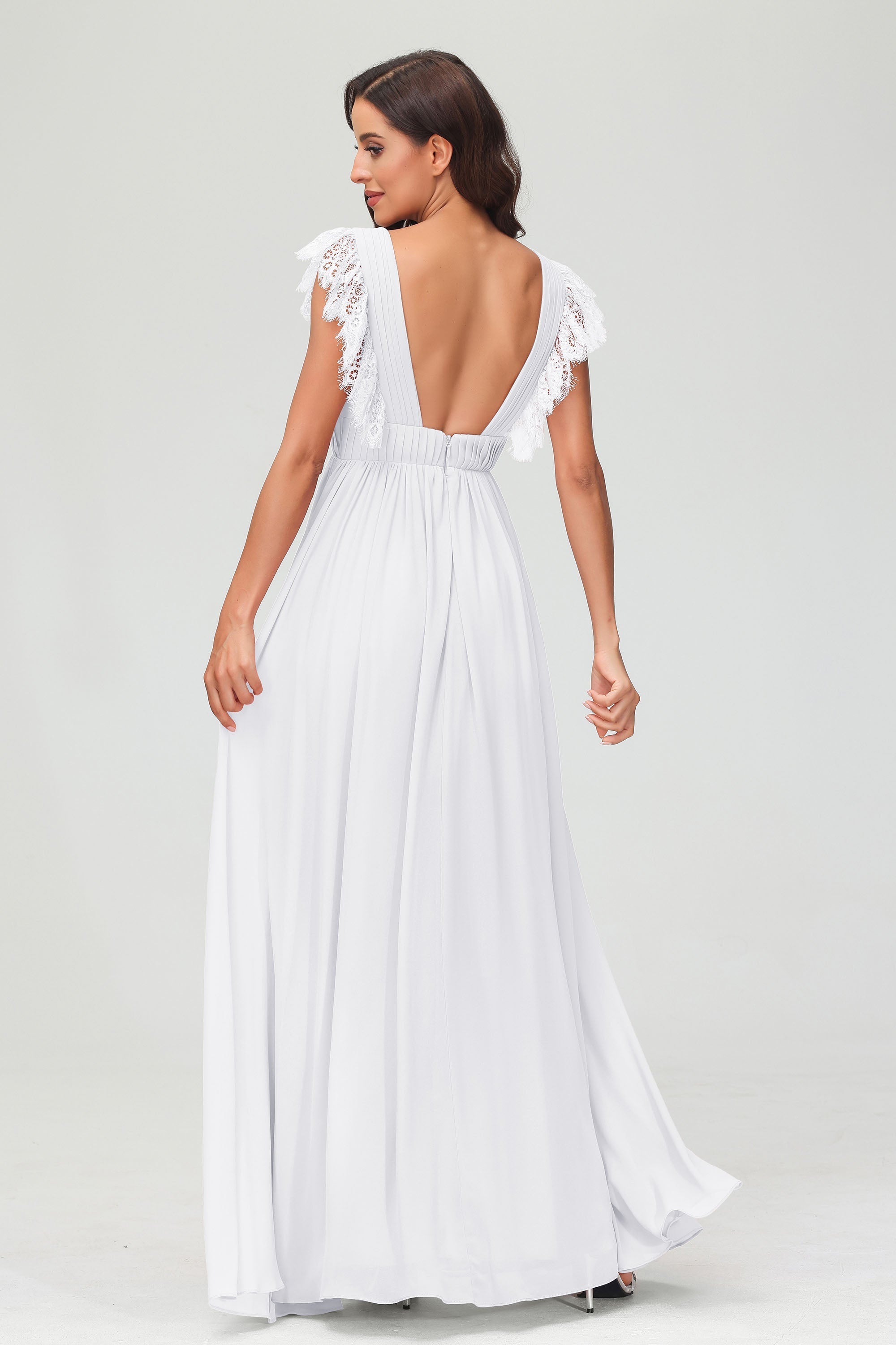 Cap Sleeves Chiffon Formal Evening Dress Floor Length Pleated Bridesmaid Dresses Gowns