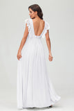 Cap Sleeves Chiffon Formal Evening Dress Floor Length Pleated Bridesmaid Dresses Gowns