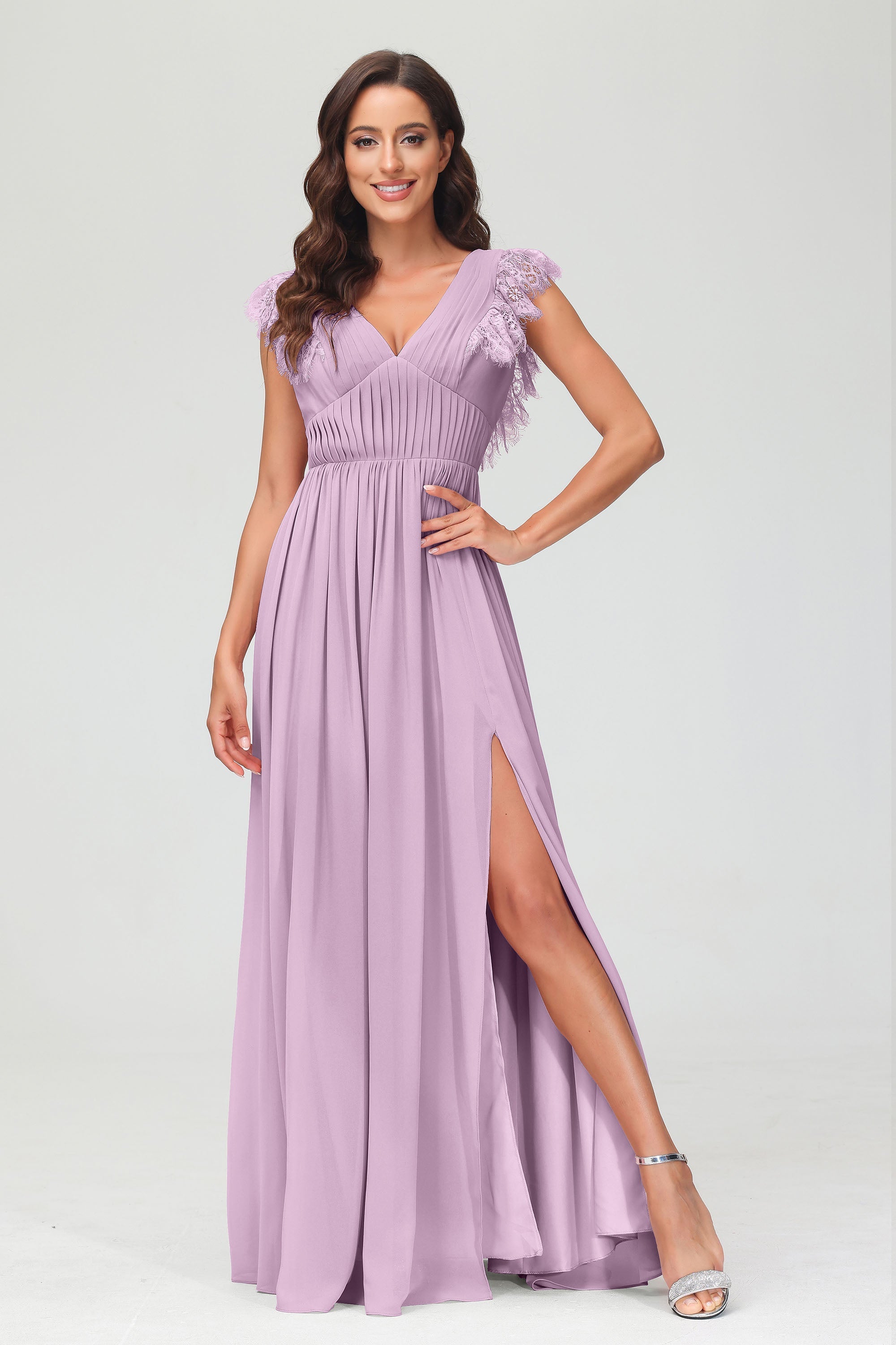 Cap Sleeves Chiffon Formal Evening Dress Floor Length Pleated Bridesmaid Dresses Gowns