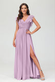 Cap Sleeves Chiffon Formal Evening Dress Floor Length Pleated Bridesmaid Dresses Gowns
