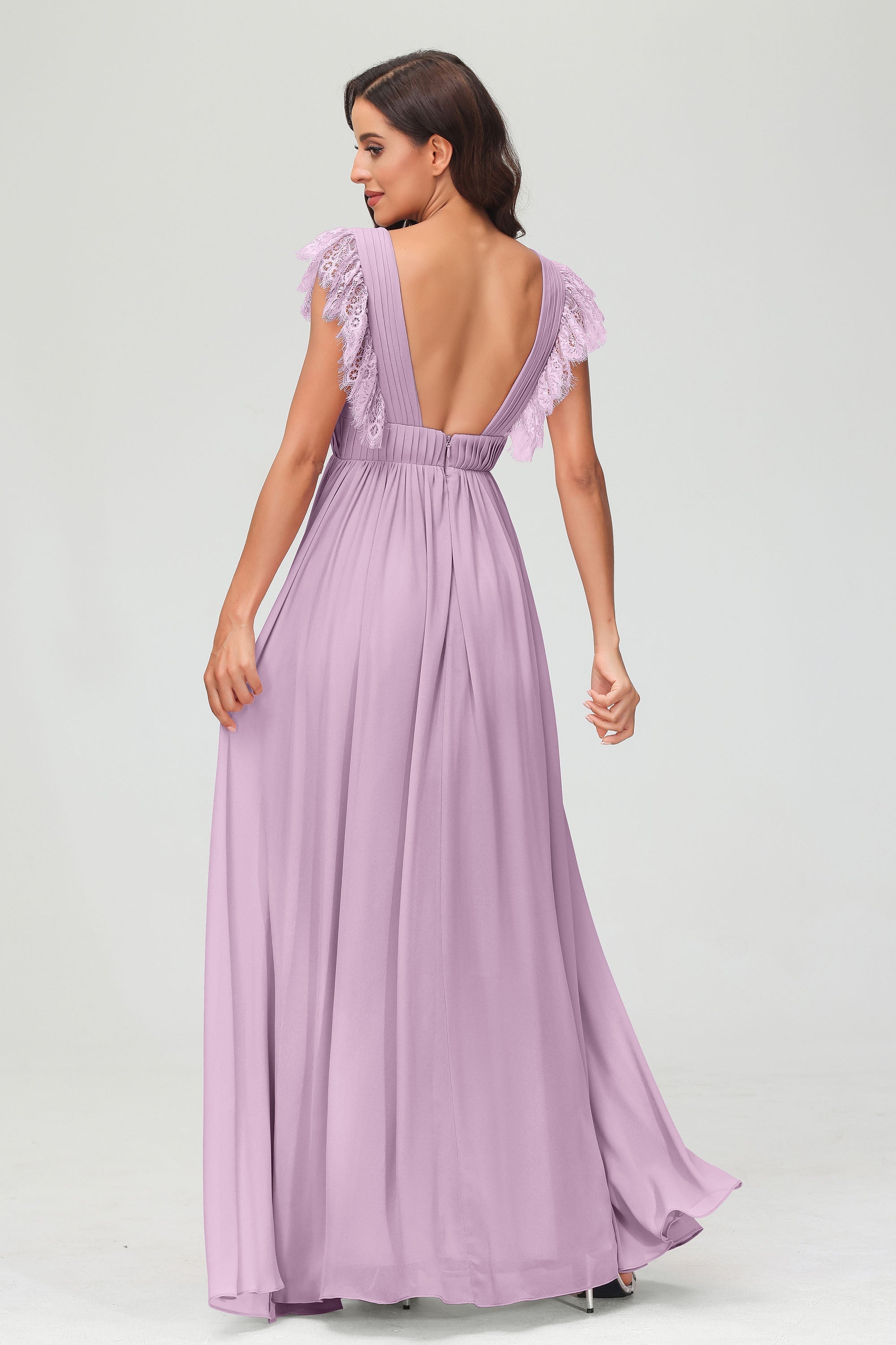 Cap Sleeves Chiffon Formal Evening Dress Floor Length Pleated Bridesmaid Dresses Gowns