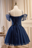 A-line V Neck Tulle Homecoming Dresses