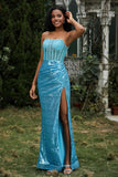 Bodycon Pailletten Bodenlanges formelles Abendkleid mit Schlitz Abschlussball Partykleider