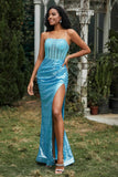 Bodycon Pailletten Bodenlanges formelles Abendkleid mit Schlitz Abschlussball Partykleider