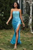 Bodycon Pailletten Bodenlanges formelles Abendkleid mit Schlitz Abschlussball Partykleider