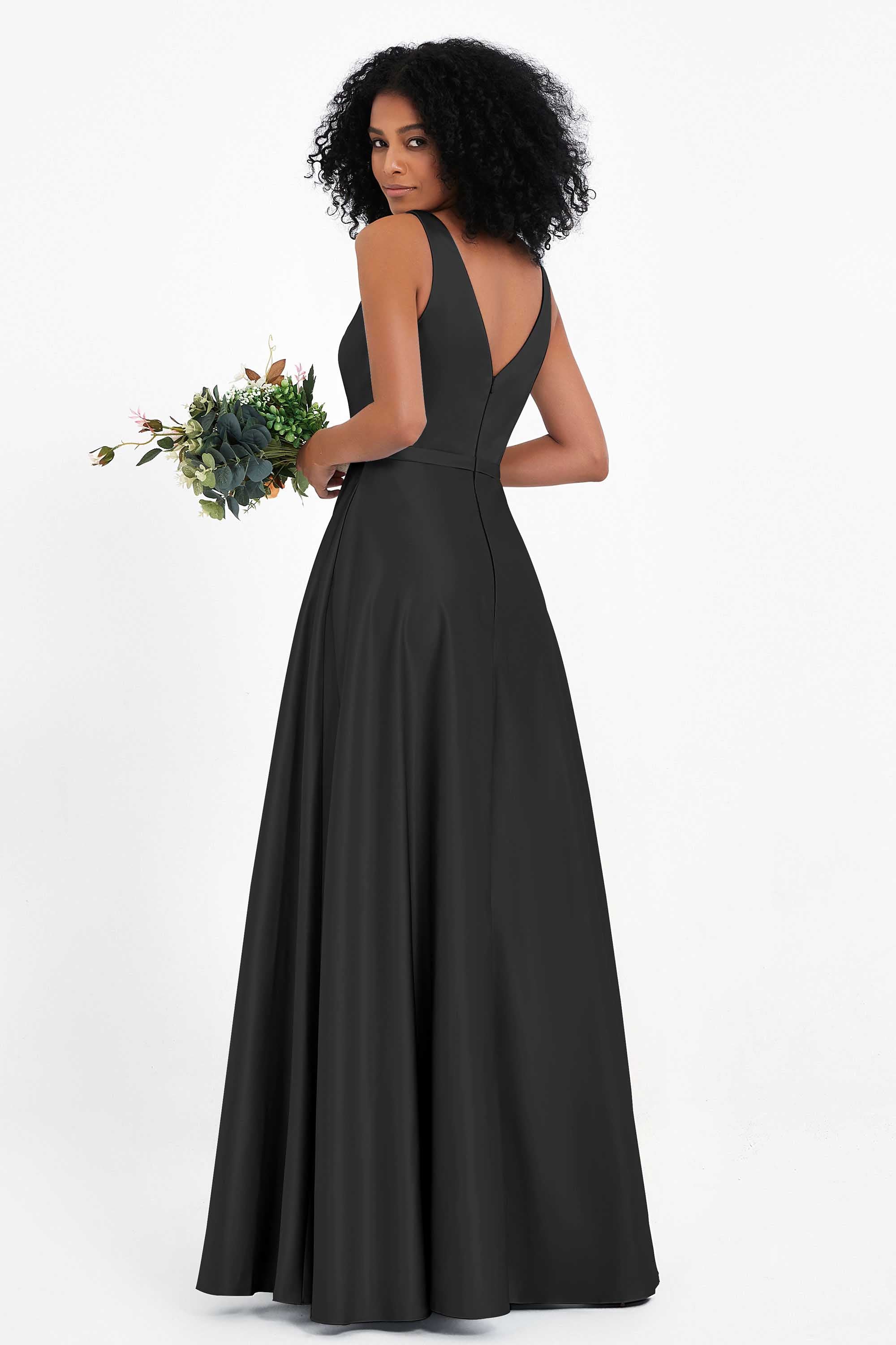 A Line Satin V Neckline Bridesmaid Dress Ruched Formal Evening Prom Dresses Gowns