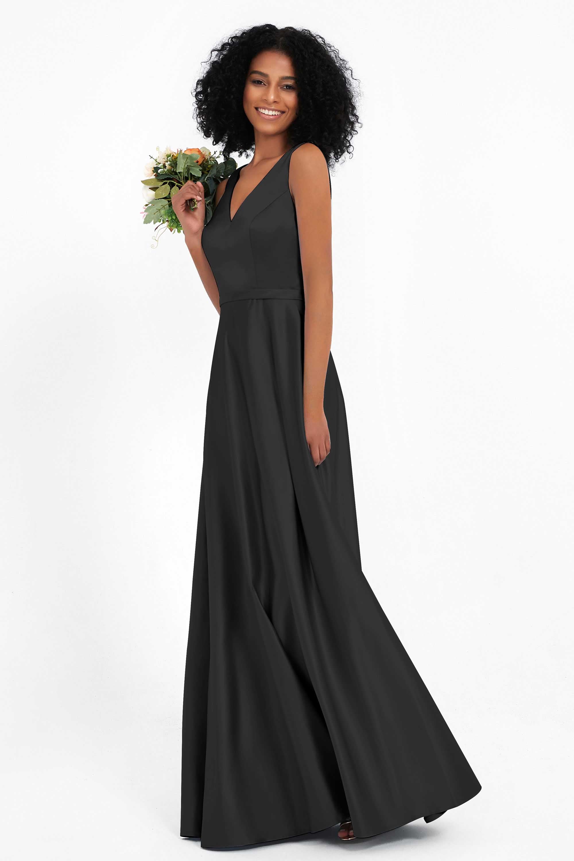 A Line Satin V Neckline Bridesmaid Dress Ruched Formal Evening Prom Dresses Gowns