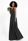 A Line Satin V Neckline Bridesmaid Dress Ruched Formal Evening Prom Dresses Gowns