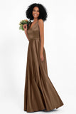 A Line Satin V Neckline Bridesmaid Dress Ruched Formal Evening Prom Dresses Gowns