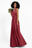 A Line Satin V Neckline Bridesmaid Dress Ruched Formal Evening Prom Dresses Gowns