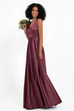 A Line Satin V Neckline Bridesmaid Dress Ruched Formal Evening Prom Dresses Gowns