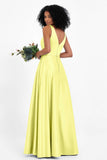 A Line Satin V Neckline Bridesmaid Dress Ruched Formal Evening Prom Dresses Gowns