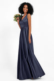 A Line Satin V Neckline Bridesmaid Dress Ruched Formal Evening Prom Dresses Gowns