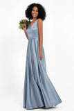 A Line Satin V Neckline Bridesmaid Dress Ruched Formal Evening Prom Dresses Gowns