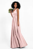 A Line Satin V Neckline Bridesmaid Dress Ruched Formal Evening Prom Dresses Gowns