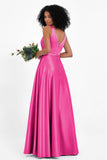 A Line Satin V Neckline Bridesmaid Dress Ruched Formal Evening Prom Dresses Gowns