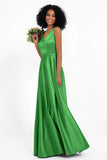 A Line Satin V Neckline Bridesmaid Dress Ruched Formal Evening Prom Dresses Gowns