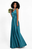 A Line Satin V Neckline Bridesmaid Dress Ruched Formal Evening Prom Dresses Gowns