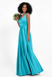 A Line Satin V Neckline Bridesmaid Dress Ruched Formal Evening Prom Dresses Gowns