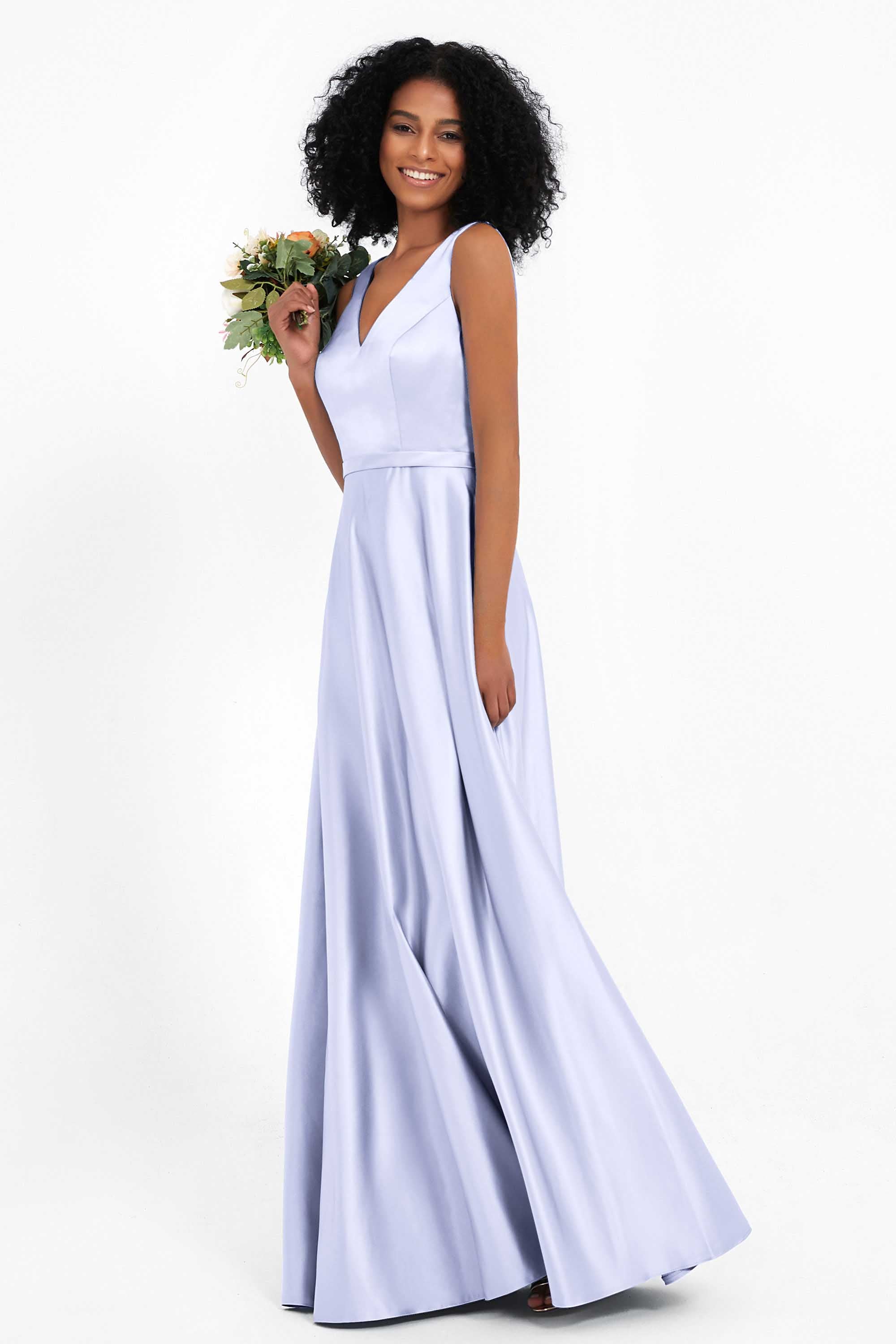 A Line Satin V Neckline Bridesmaid Dress Ruched Formal Evening Prom Dresses Gowns