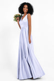 A Line Satin V Neckline Bridesmaid Dress Ruched Formal Evening Prom Dresses Gowns