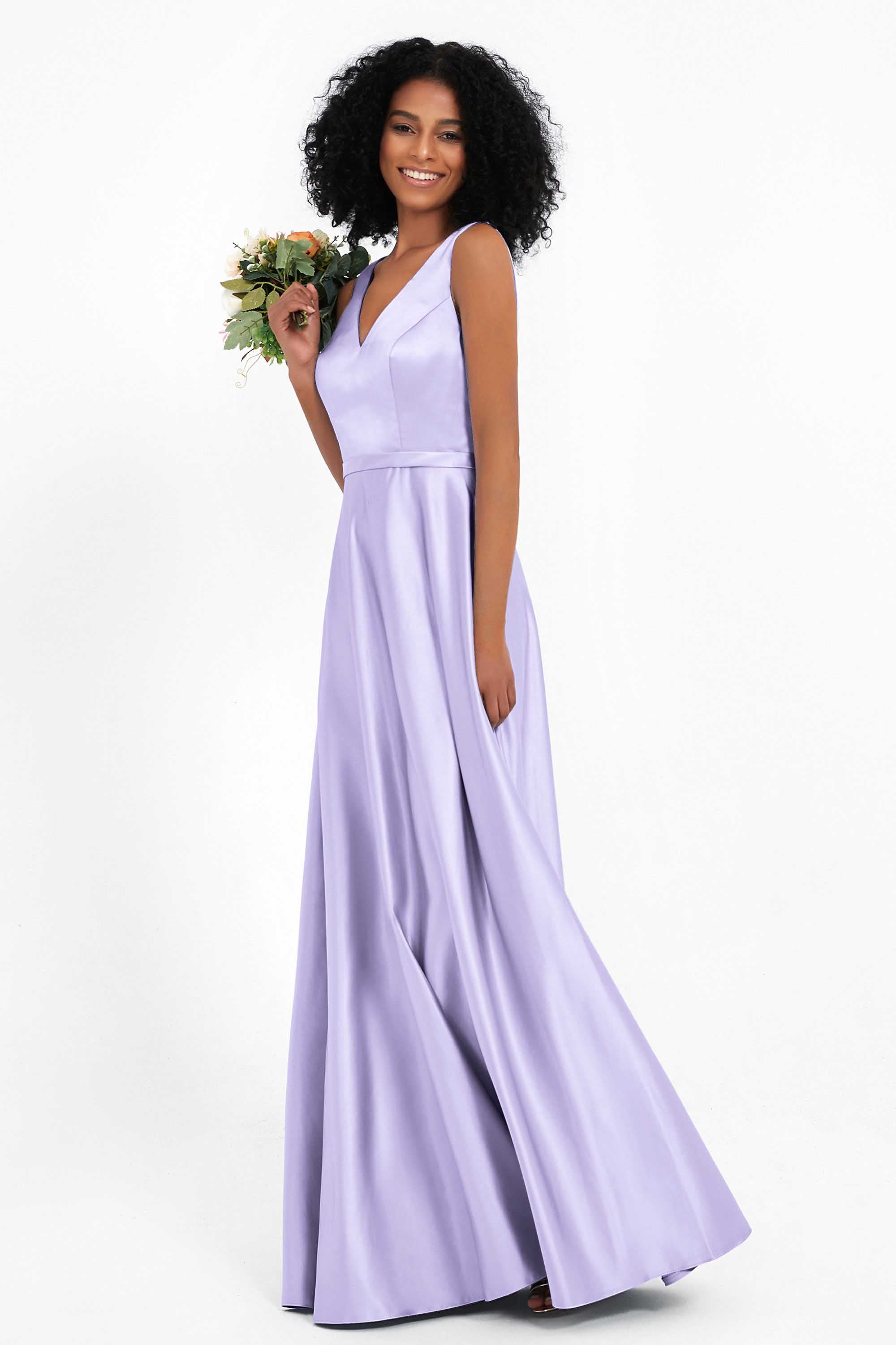 A Line Satin V Neckline Bridesmaid Dress Ruched Formal Evening Prom Dresses Gowns