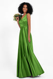A Line Satin V Neckline Bridesmaid Dress Ruched Formal Evening Prom Dresses Gowns