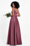 A Line Satin V Neckline Bridesmaid Dress Ruched Formal Evening Prom Dresses Gowns