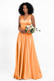 A Line Satin V Neckline Bridesmaid Dress Ruched Formal Evening Prom Dresses Gowns