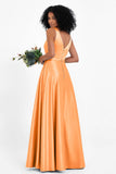 A Line Satin V Neckline Bridesmaid Dress Ruched Formal Evening Prom Dresses Gowns