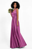 A Line Satin V Neckline Bridesmaid Dress Ruched Formal Evening Prom Dresses Gowns