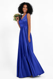 A Line Satin V Neckline Bridesmaid Dress Ruched Formal Evening Prom Dresses Gowns