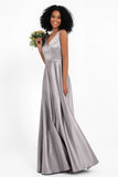A Line Satin V Neckline Bridesmaid Dress Ruched Formal Evening Prom Dresses Gowns