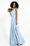 A Line Satin V Neckline Bridesmaid Dress Ruched Formal Evening Prom Dresses Gowns