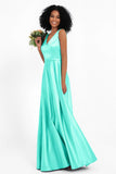 A Line Satin V Neckline Bridesmaid Dress Ruched Formal Evening Prom Dresses Gowns