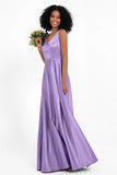 A Line Satin V Neckline Bridesmaid Dress Ruched Formal Evening Prom Dresses Gowns