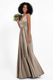 A Line Satin V Neckline Bridesmaid Dress Ruched Formal Evening Prom Dresses Gowns