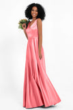 A Line Satin V Neckline Bridesmaid Dress Ruched Formal Evening Prom Dresses Gowns