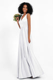 A Line Satin V Neckline Bridesmaid Dress Ruched Formal Evening Prom Dresses Gowns