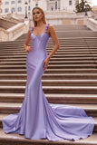 Hot Pink Floral Straps Mermaid Satin Long Prom Dress