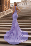 Hot Pink Floral Straps Mermaid Satin Long Prom Dress