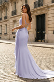 Yellow Spaghetti Straps Mermaid Satin Formal Prom Dress