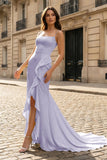 Yellow Spaghetti Straps Mermaid Satin Formal Prom Dress