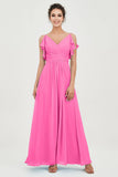 Women's Chiffon Bridesmaid Dresses Ruched Formal Evening Party Gowns Ankle Length