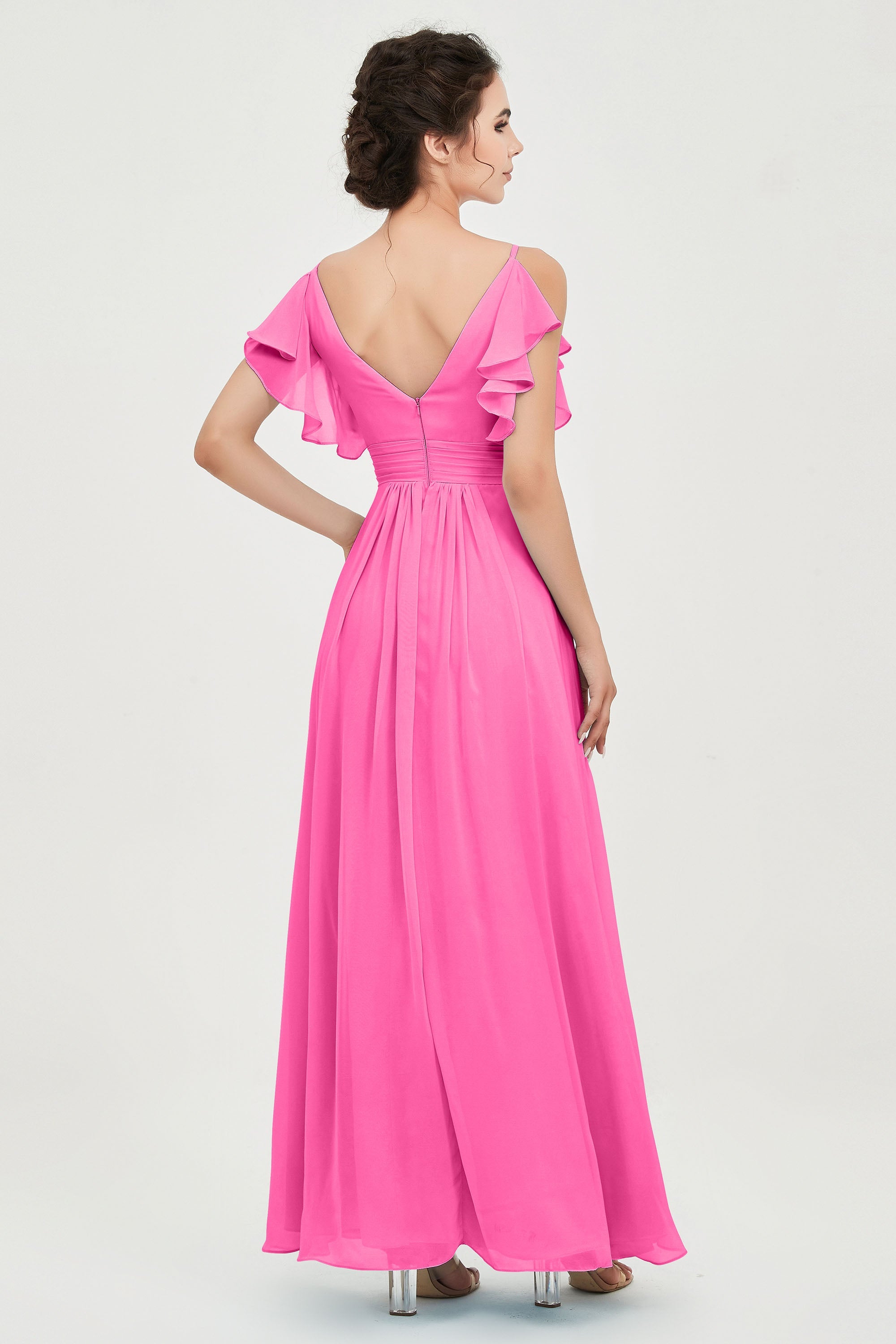 Women's Chiffon Bridesmaid Dresses Ruched Formal Evening Party Gowns Ankle Length