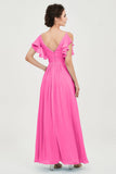 Women's Chiffon Bridesmaid Dresses Ruched Formal Evening Party Gowns Ankle Length